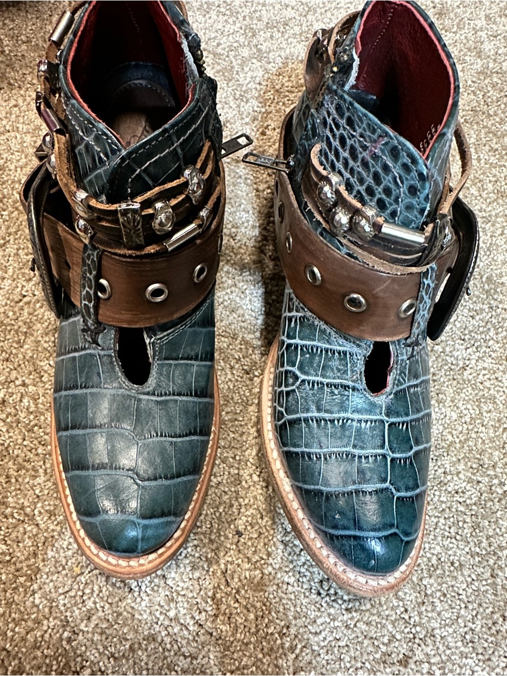 Freebird by Steven SALOON Teal Croc-Ankle Booties NWOB Never Worn